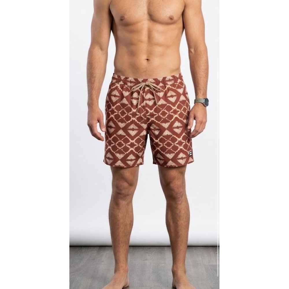 Billabong Mens Swim Volley Shorts Brown Geometric 7 Inch Inseam M shorts liner